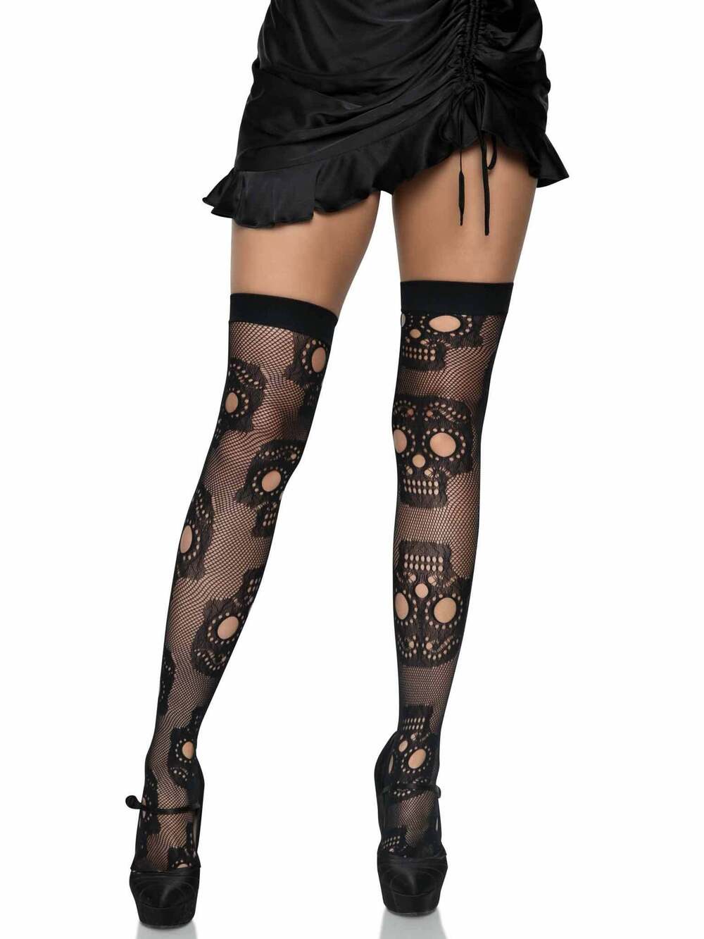 Leg Avenue - Sugar Skull Net Thigh Highs - BLACK